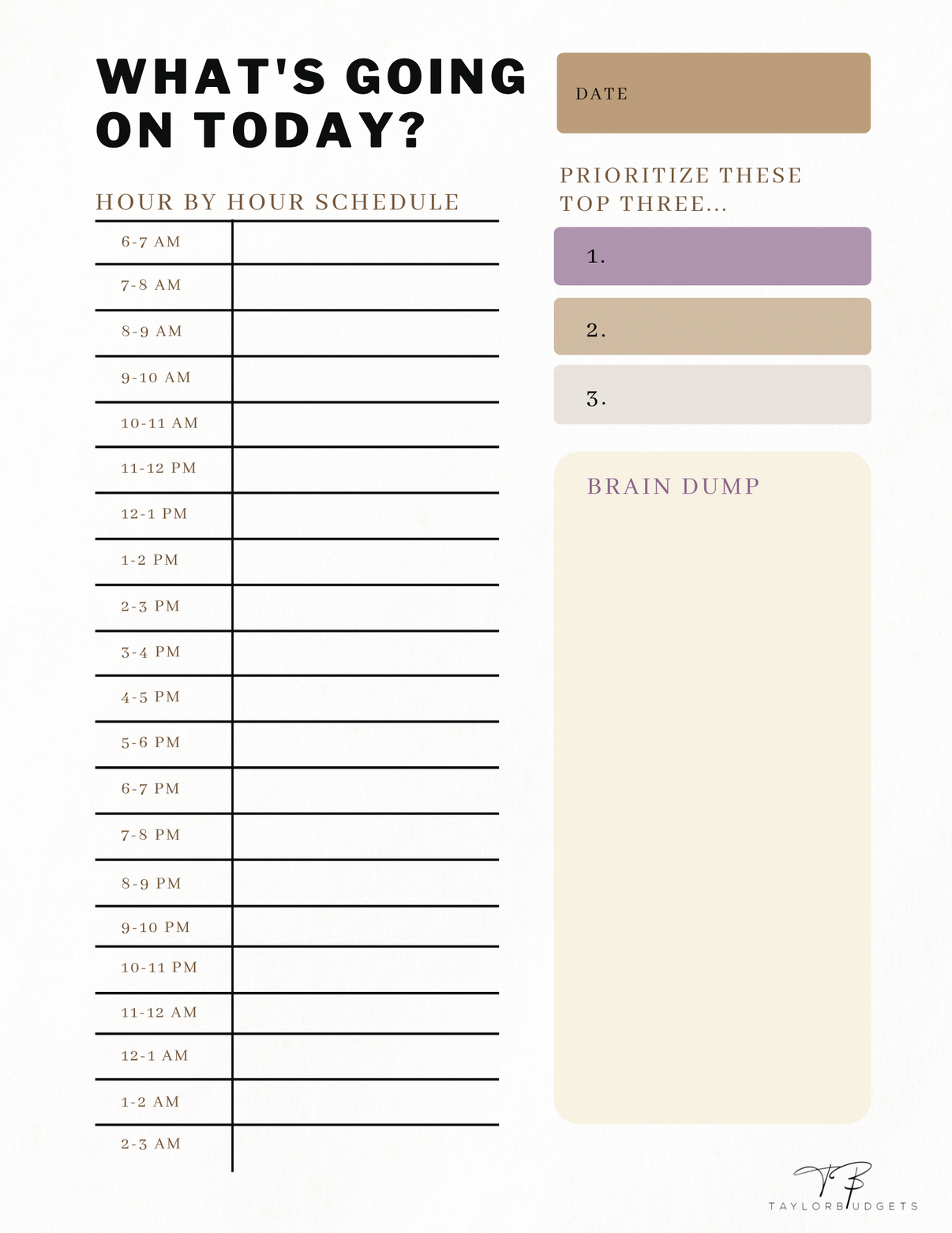 Daily Plan of Attack Printable – TaylorBudgets